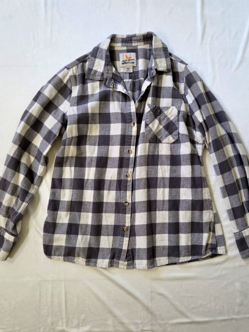 Field & Stream Gray White Buffalo Plaid Flannel Shirt | Size M | Single Pocket